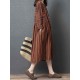 Women Vintage Cotton Linen Stripe Long Sleeve Dress