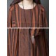 Women Vintage Cotton Linen Stripe Long Sleeve Dress