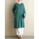 Women Vintage Crew Neck Long Sleeve Pockets Dress