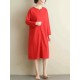 Women Vintage Crew Neck Long Sleeve Pockets Dress