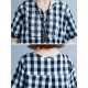 Women Vintage Embroidery Plaid Short Sleeves Dress with Pockets