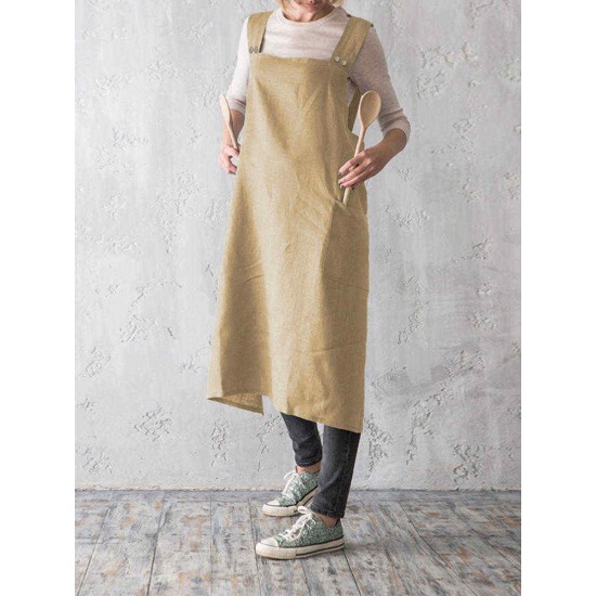 Women Vintage Japanese Style Cotton Aprons Dress with Pocket