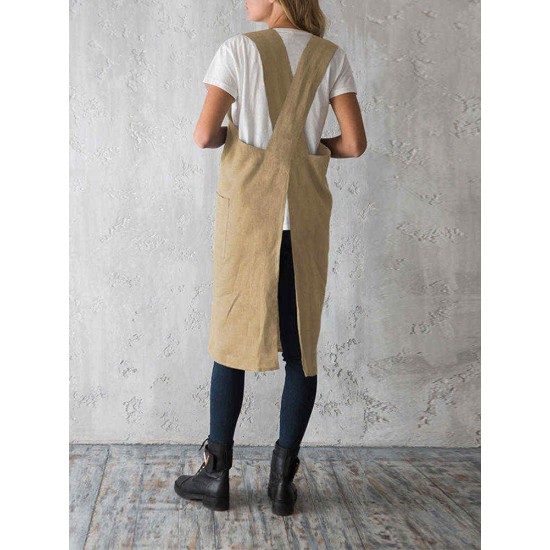 Women Vintage Japanese Style Cotton Aprons Dress with Pocket