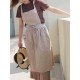 Women Vintage Japanese Style Cotton Linen Aprons Dress with Pockets