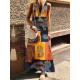 Women Vintage Print V-neck Sleeveless Bohemian Dress