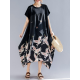 Women Vintage Printed Short Sleeve Patchwork Loose Baggy Dress