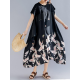 Women Vintage Printed Short Sleeve Patchwork Loose Baggy Dress