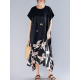 Women Vintage Printed Short Sleeve Patchwork Loose Baggy Dress