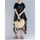 Women Vintage Printed Short Sleeve Patchwork Loose Baggy Dress