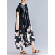 Women Vintage Printed Short Sleeve Patchwork Loose Baggy Dress