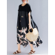 Women Vintage Printed Short Sleeve Patchwork Loose Baggy Dress