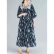 Women Vintage Printed Square Neck Long Dress