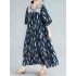 Women Vintage Printed Square Neck Long Dress