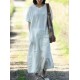 Women Vintage Short Sleeves Cotton Split Maxi Dress