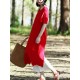 Women Vintage Short Sleeves Cotton Split Maxi Dress