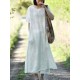 Women Vintage Short Sleeves Cotton Split Maxi Dress