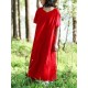 Women Vintage Short Sleeves Cotton Split Maxi Dress