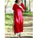 Women Vintage Short Sleeves Cotton Split Maxi Dress