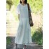 Women Vintage Short Sleeves Cotton Split Maxi Dress