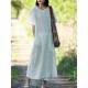 Women Vintage Short Sleeves Cotton Split Maxi Dress