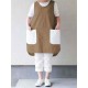 Women Vintage Sleeveless Patchwork Pockets Apron Dress