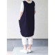 Women Vintage Sleeveless Patchwork Pockets Apron Dress