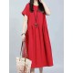 Women Vintage Solid Short Sleeve O-Neck Dress