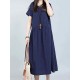 Women Vintage Solid Short Sleeve O-Neck Dress