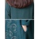 Women Vintage V-neck Long Sleeve Pockets Baggy Dress