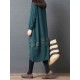 Women Vintage V-neck Long Sleeve Pockets Baggy Dress