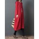 Women Vintage V-neck Long Sleeve Pockets Baggy Dress