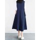 Women Vintage V-neck Sleeveless Pleated Denim Dress