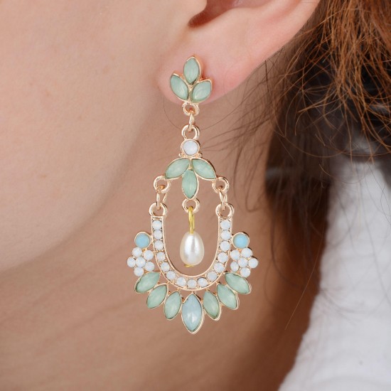 fashion Pearl Gemstone Giamond Drop Flower Earrings