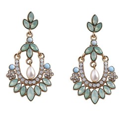 fashion Pearl Gemstone Giamond Drop Flower Earrings