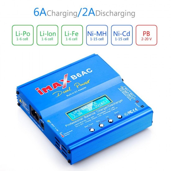 iMAX B6AC 80W 6A Dual Balance Charger Discharger With XT60 T Plug Parallel Charging Power Adapter Board