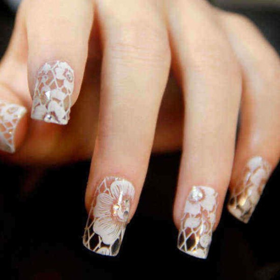 1-8 Transparent White Lace Crystal DIY Nail Sticker