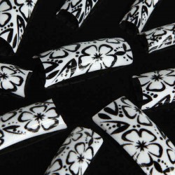 100pcs Flower Panda Pattern Half False DIY Nail Art Tips
