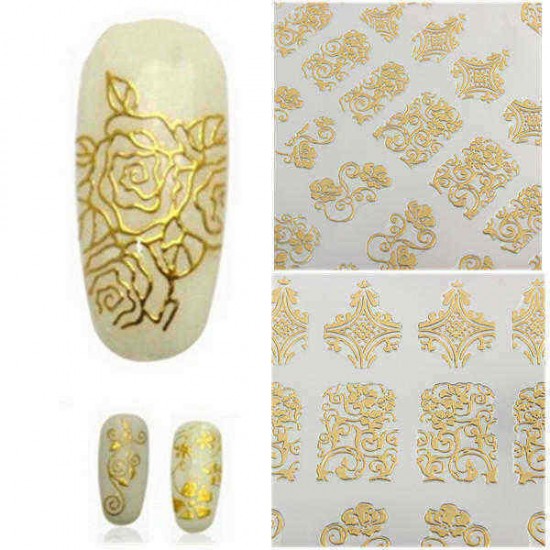 108Pcs Gold Rose Flowers Nail Art Manicures Stickers Decal