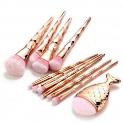 11PCS Mermaid Makeup Brushes Set Fishtail Shaped Foundation Powder Cosmetics Brushes Make Up Tools