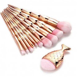 11PCS Mermaid Makeup Brushes Set Fishtail Shaped Foundation Powder Cosmetics Brushes Make Up Tools