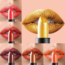 12 Colors Glitter Shimmer Lip Stick Lips Makeup Waterproof Long Lasting