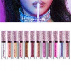 12 Colors Lip Gloss Metallic Glitter Color Lips Makeup Long Lasting Waterproof
