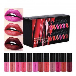 12 Colors Matte Liquid Lip Stick Set Mini Lip Gloss Travel Kit Long-Lasting Waterproof