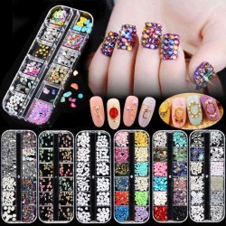 12 Grid Nail Art Acrylic 3D Rhinestone Glitters Beads Studs DIY Tips Decoration