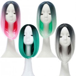 14" Heat Resistant Synthetic Gradient Color Cheap Hair Wig Ombre Medium Long Straight Silk Lace