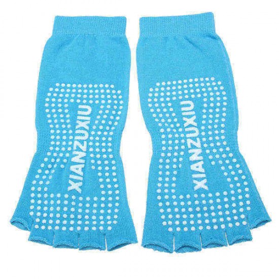 1Pair Soft Comfortable Cotton Yoga Socks Half Toe Ankle Grip Five Finger No-Slip