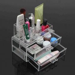 2 Drawer Clear Acrylic Cosmetic Organizer Storage Container Brushes Holder Table