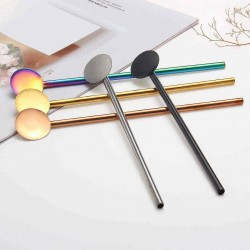2 In 1 Stainless Steel Metal Long Handle Round/Oval Drinking Straw Washable Reusable Straw Spoon