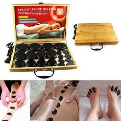 20Pcs SPA Hot Massage Stone Volcanic Stones Accessories Kit Rock SPA Oiled Massager Bamboo Box