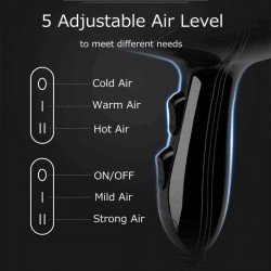 220V Hair Dryer Cold Hot Mode Adjustable Temperature Control Blow Dryer for Travel home Black